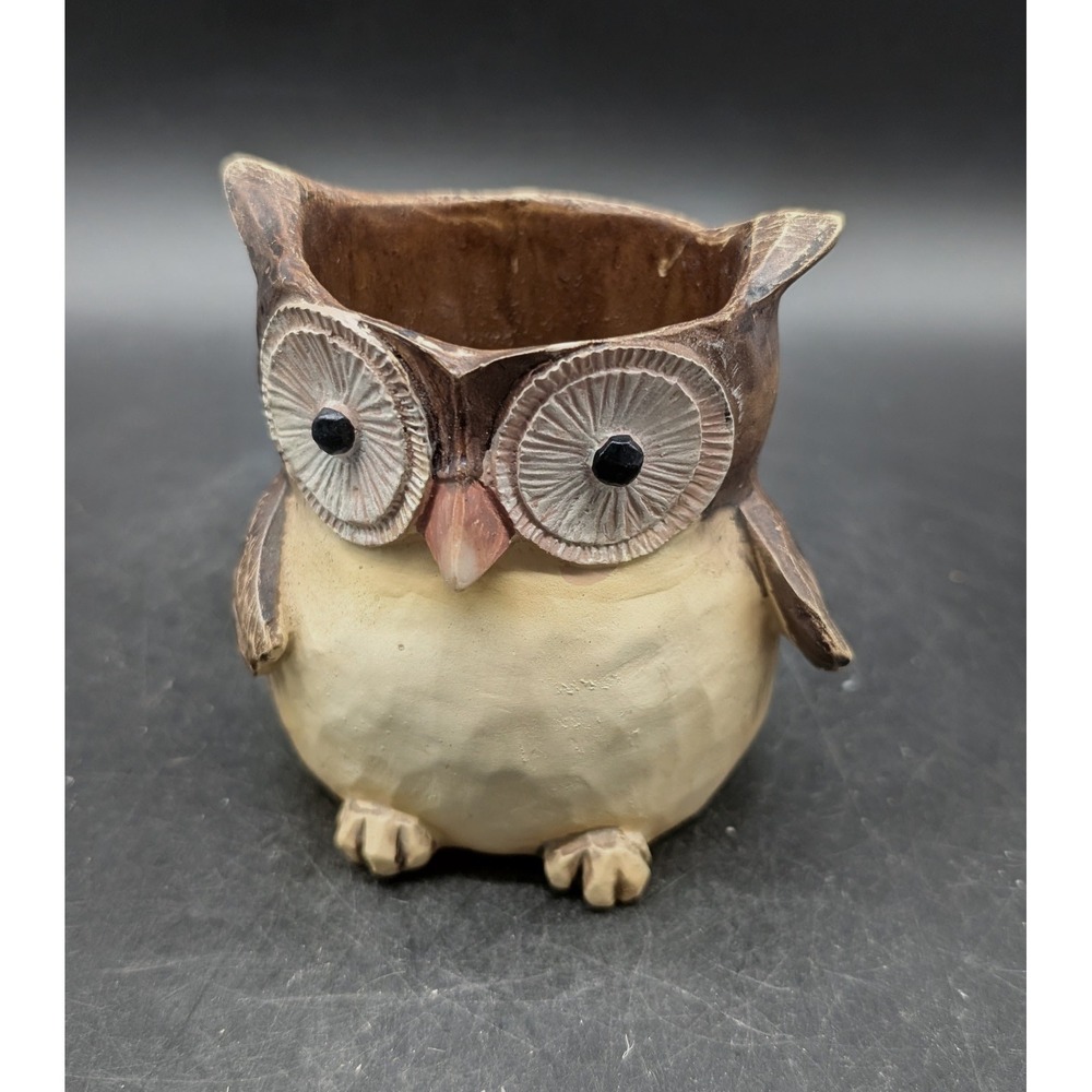 Yankee Candle Owl Votive Candle Holder 2012 Resin Rustic Brown Cream 1250310